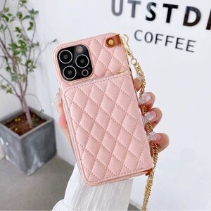 iPhone Case with Crossbody Adjustable Strap in Pink Color